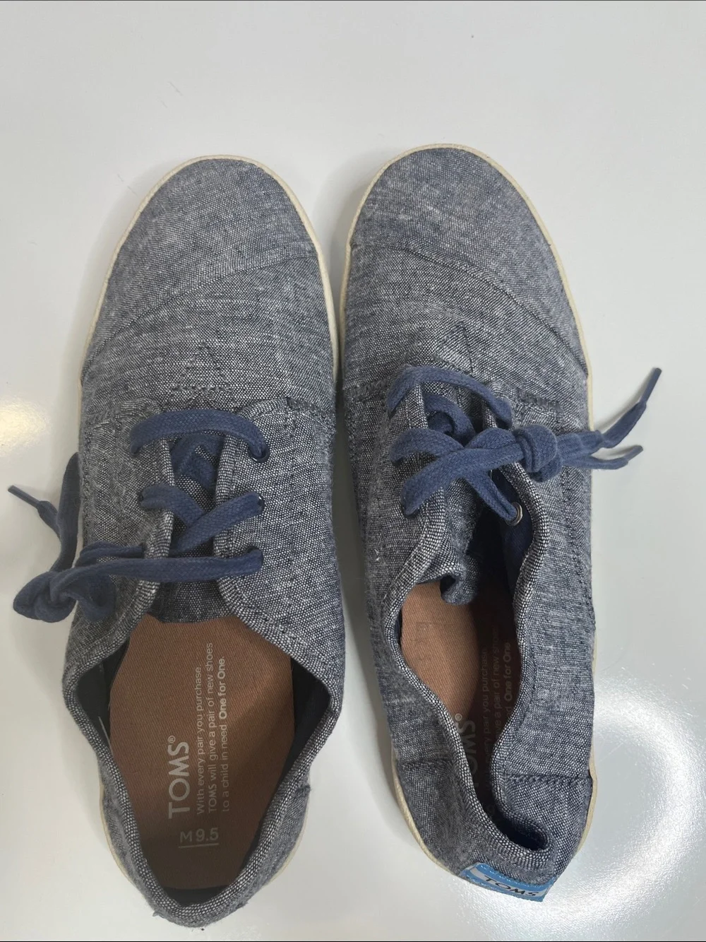 Toms Chambray Blue Canvas Lace-Up Slip-Ons Size 9.5